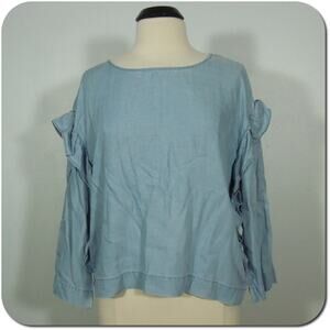 TWO by VINCE CAMUTO Blouse PL Womens Chambray Ruffle Accent